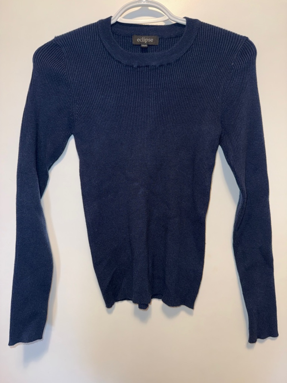 Eclipse Navy Ribbed Scoop Crewneck Sweater
